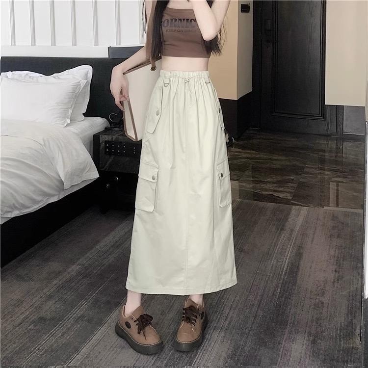 KATUN BEFAST - ZJD CHARLOTTE CARGO SKIRT ยาวสไตล์เกาหลีผู้หญิงผ้าฝ้าย Twist / Silvana Cargo Skirt / 
