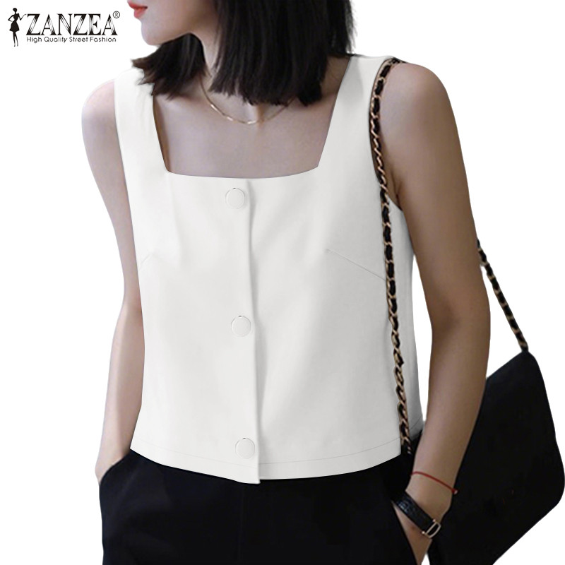 ZANZEA ซานเซีย เสื้อกล้ามแขนกุดคอเหลี่ยมแฟชั่นเกาหลีสําหรับผู้หญิง