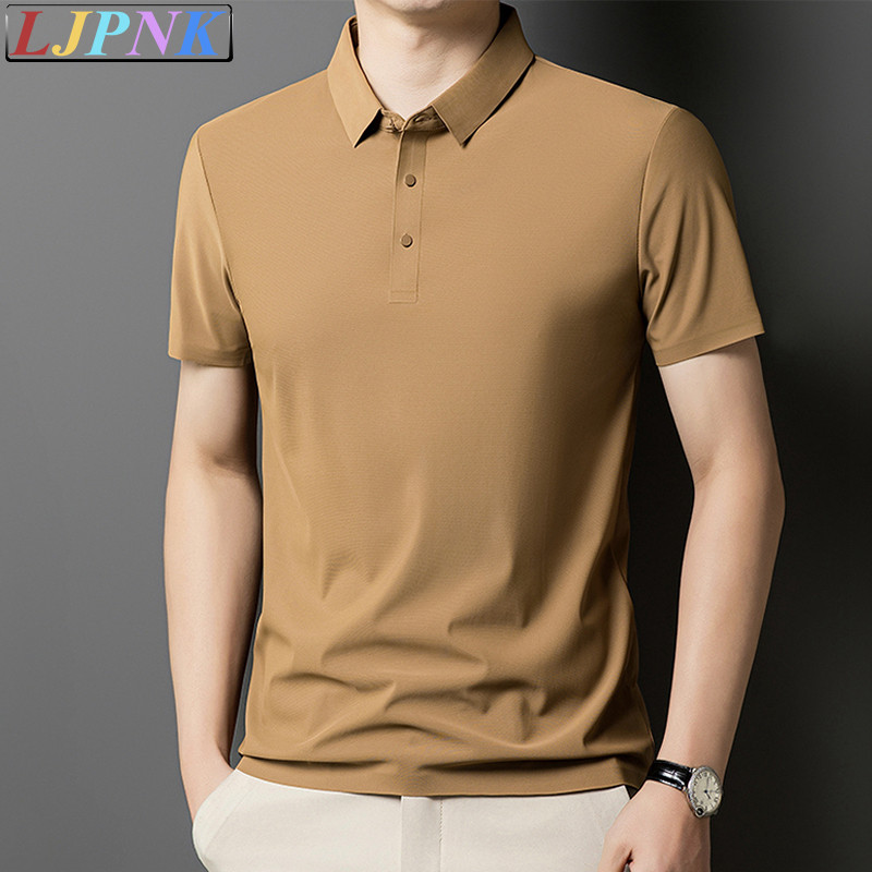 LJPNK เสื้อโปโลผ้าไหมน้ําแข็งสำหรับผู้ชาย – เสื้อท็อปฤดูร้อนน้ำหนักเบาทอบเร็วด้วยความยืดหยุ่นและความเย็นสบาย | เสื้อยืดเนื้อนุ่มระบายอากาศ适用于日常和办公室穿着