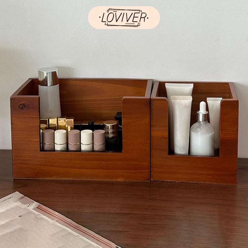 LOVIVER ไม้ Skincare Organizer เครื่องประดับตกแต่งสี่เหลี่ยมผืนผ้าแต่งหน้ากล่องเครื่องสําอางค์สําหรับห้องนั่งเล่น