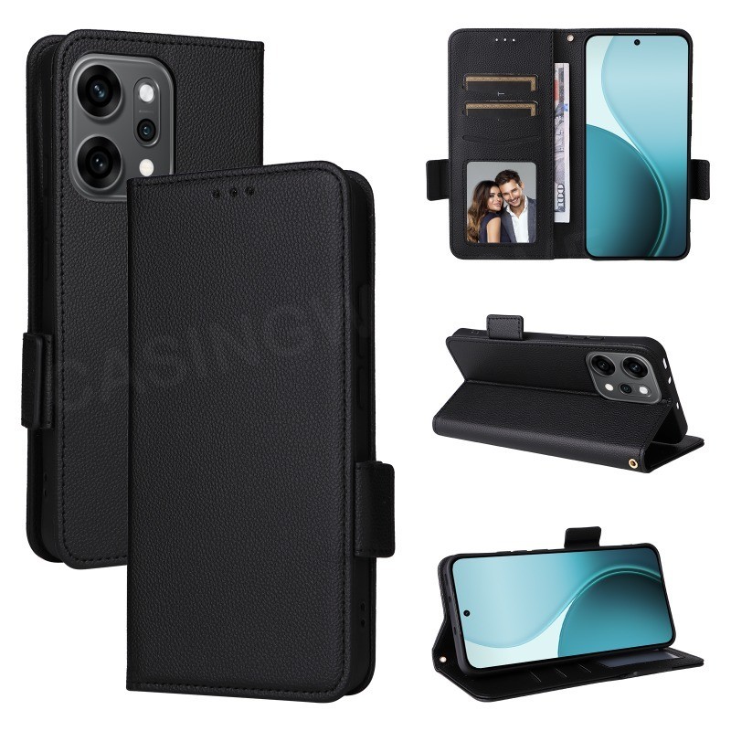 ปลอกสําหรับOppo Reno14 Pro 10 11 12 13 14 F Pro 14F 14Pro 4G 5G 2025 Luxury Flipหนังด้านข้างหัวเข็มขัดลิ้นจี่เนื้อเคสโทรศัพท์ช่องเสียบการ์ดกระเป๋าสตางค์ขาตั้งฝาครอบกันกระแทกโทรศัพท์
