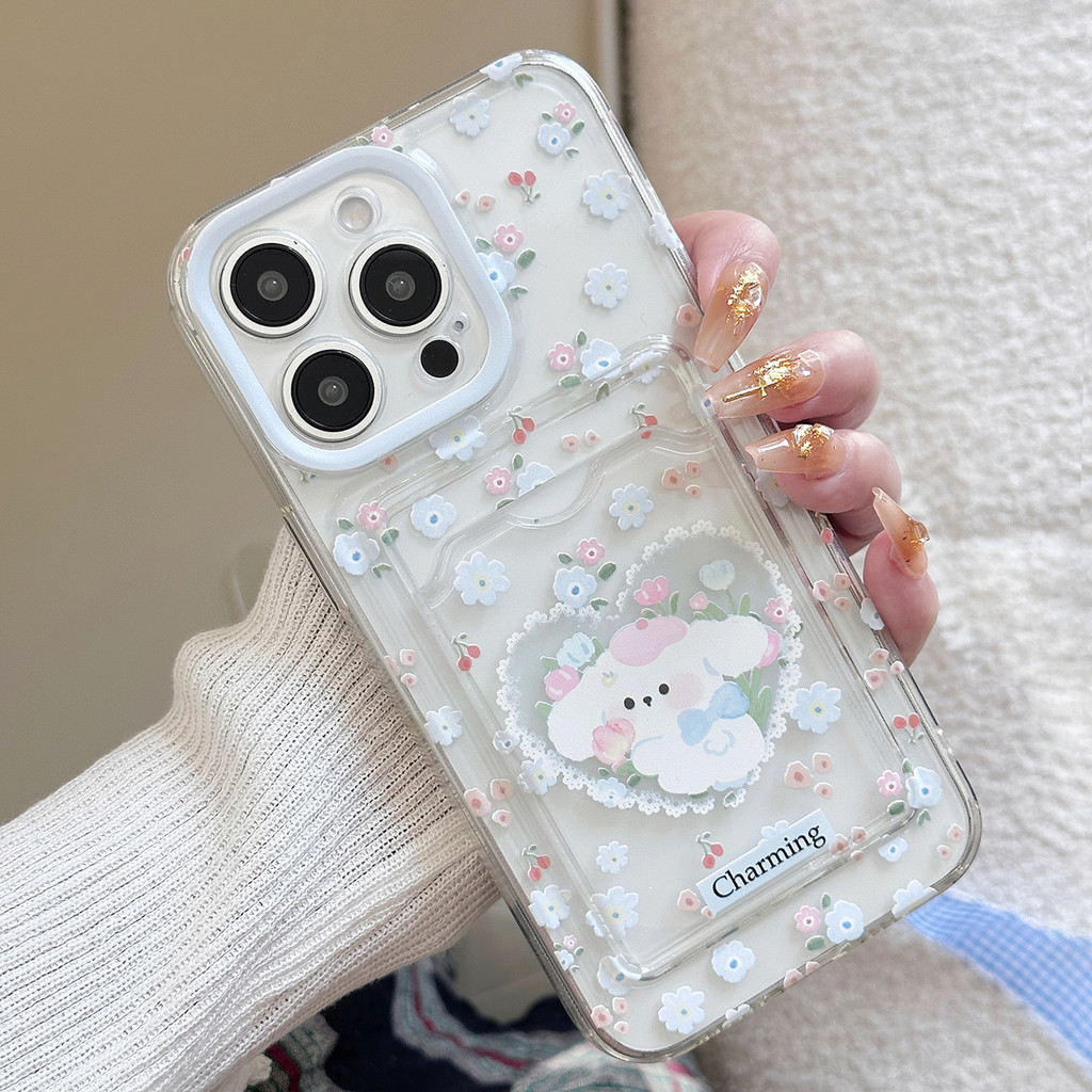 โปร่งใสและดอกไม้สดและลูกสุนัขกรณีการ์ดทําจาก TPU สําหรับ apple iphone 11 12 13 14 15 16 pro max plus x xr xs max 7 8 plus se2020 - รูปที่ 6