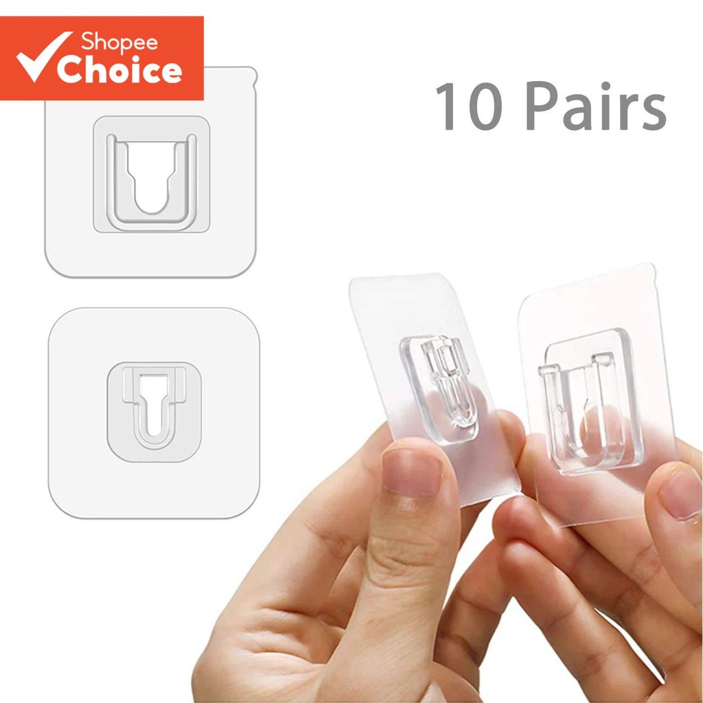 Strong Sticky Hung 10 คู่สองด้าน Patch Hook Buckle โปร่งใส Wall Hooks ถ้วย Sucker