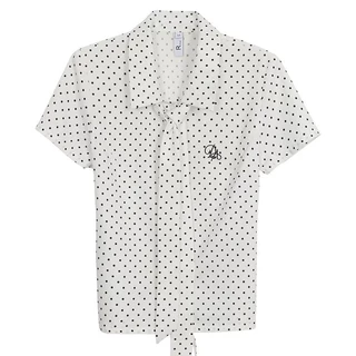 Sweet Polka Dot เสื้อเชิ้ตแขนสั้นผูกโบว์และดีเทลเย็บปักถักร้อย