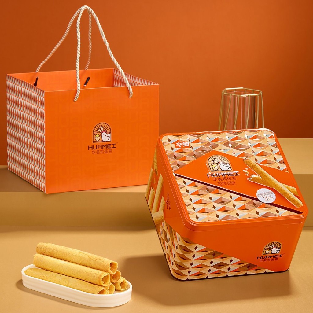 Huamei Egg Roll Tin Can 360g Influencer Casual Office Snacks ของขวัญปีใหม่จีน สินค้าปีใหม่ ของว่างขา