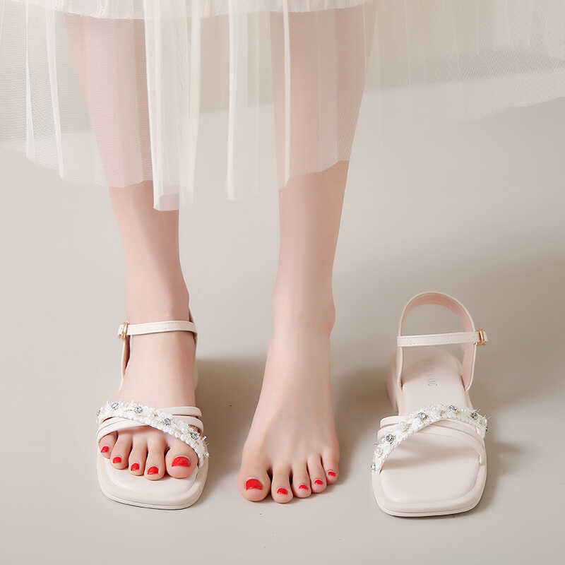 อิลกี้ สีม่วง ฤดูร้อนใหม่ อเนกประสงค์ สีขาว อ่อนนุ่ม ฤดูร้อน แบน รองเท้าแตะ แฟชั่น ผู้หญิง - รูปที่ 2