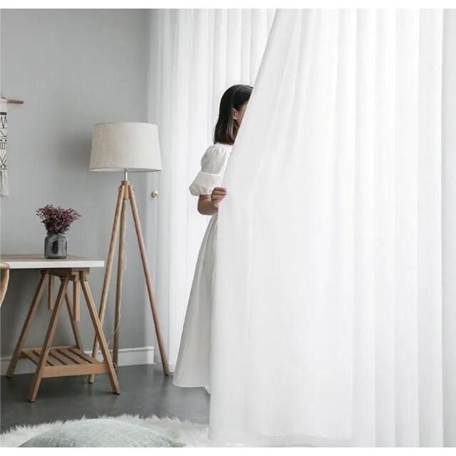 แนะนำ ผ้าม่าน ผ้าม่านโปร่ง สีขาว ผ้าลินิผสม โปร่งหนามองไม่ทะลุ กรองแสงละมุน สไตล์มินิมอล (แบบสอด ลวด ราง เชือก) **ม่าน 1 ผืน** ราคาพิเศษ มีเก็บเงินปลายทาง