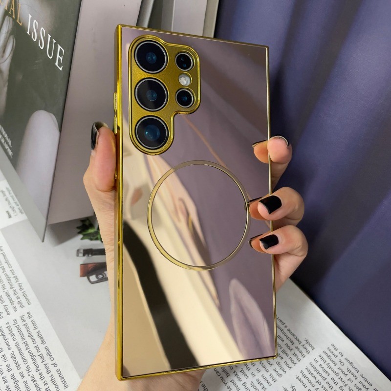 Electroplated แม่เหล็กแต่งหน้ากระจกอะคริลิคเคสโทรศัพท์สําหรับ Samsung S26 S25 S24 S23 S22 S21 Ultra S23FE ปลอกกันกระแทก Hard กันชน