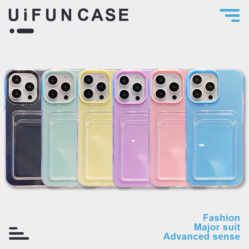 คลาสสิกสีบริสุทธิ์ฟังก์ชั่นช่องเสียบการ์ด 2 ใน 1 เคสโทรศัพท์เข้ากันได้สําหรับ ไอโฟน 16 15 14 13 12 มือโปร สูงสุด 11 ทีพียู + พีซี ปกหลังป้องกันการหล่นปลอกป้องก
