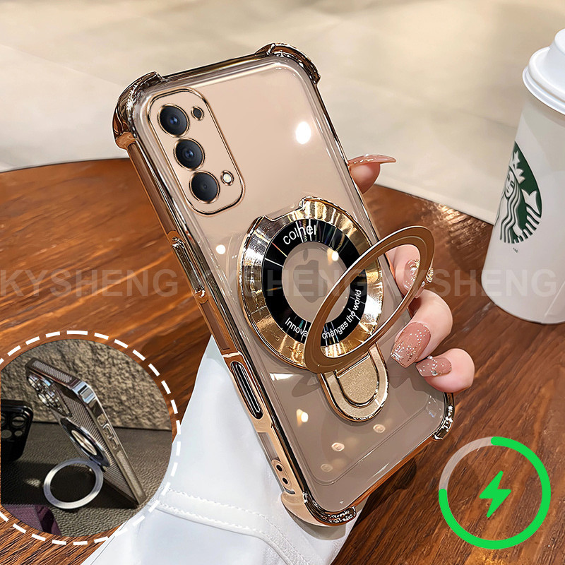 กรณีสําหรับ ต่อต้าน รีโน 4 5 5เค เคสโทรศัพท์ใหม่แม่เหล็กชาร์จวงเล็บสี่มุมป้องกันการตกเปลือกนิ่มโปร่งใส 001