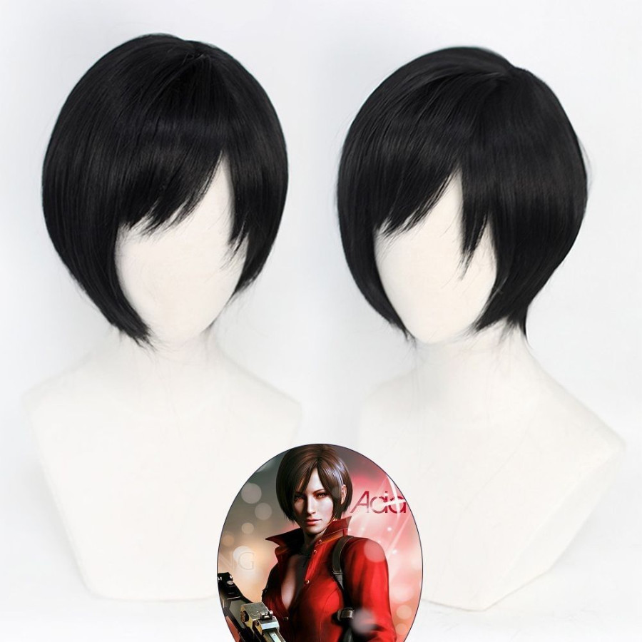 Ada Wong คอสเพลย์ Resident Evil 8 วิกผมสั้นสีดำ 32 ซม.สำหรับคอสเพลย์ผู้หญิง ทนความร้อนและเป็นวิกผมสังเคราะห์