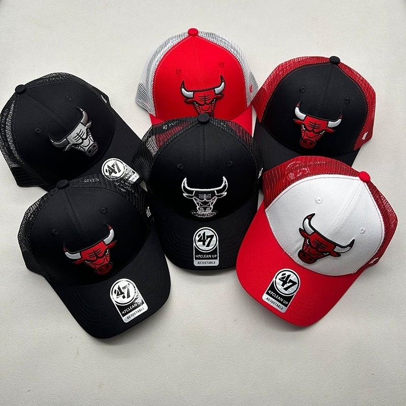 47brand Bulls Baseball Cap Embroidered Mesh Cap Versatile Trendy Baseball Cap
