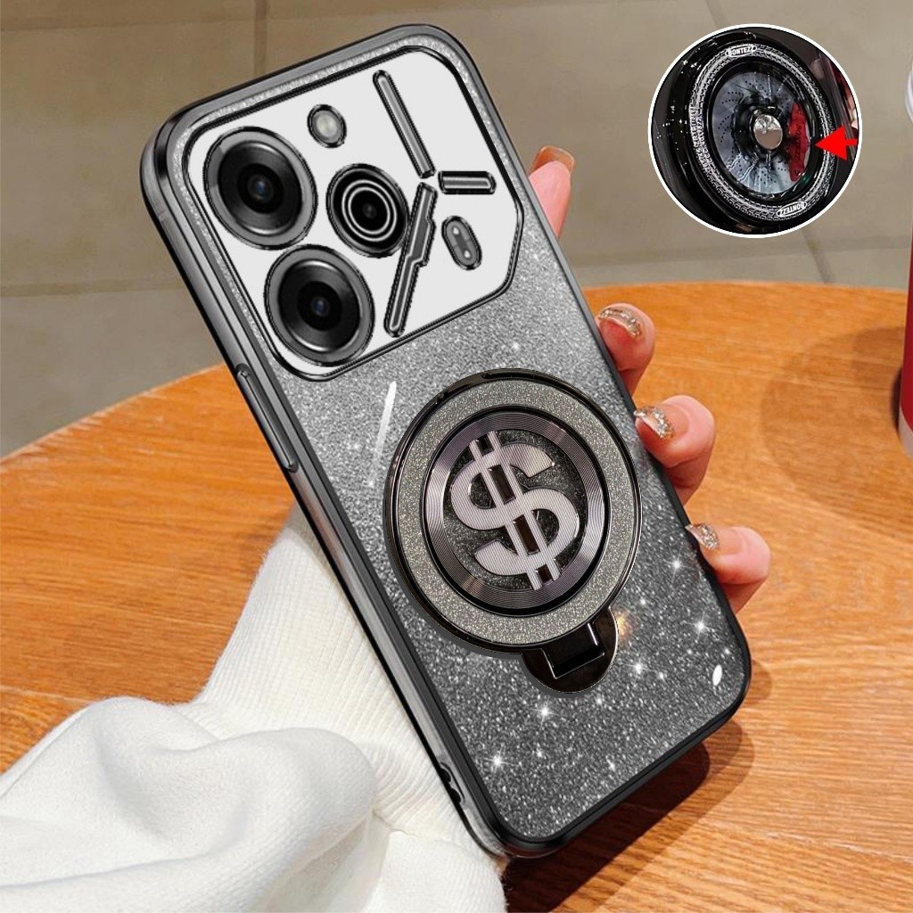 HP Tecno Pova 6 Pro 5G Soft Case Glitter Ring Dollar Wireless Premium