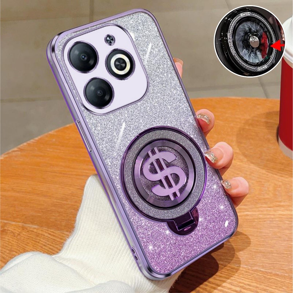 HP Infinix Hot 40i 40 Pro Softcase Glitter Dollar Ring แท่นยึดชาร์จไร้สาย