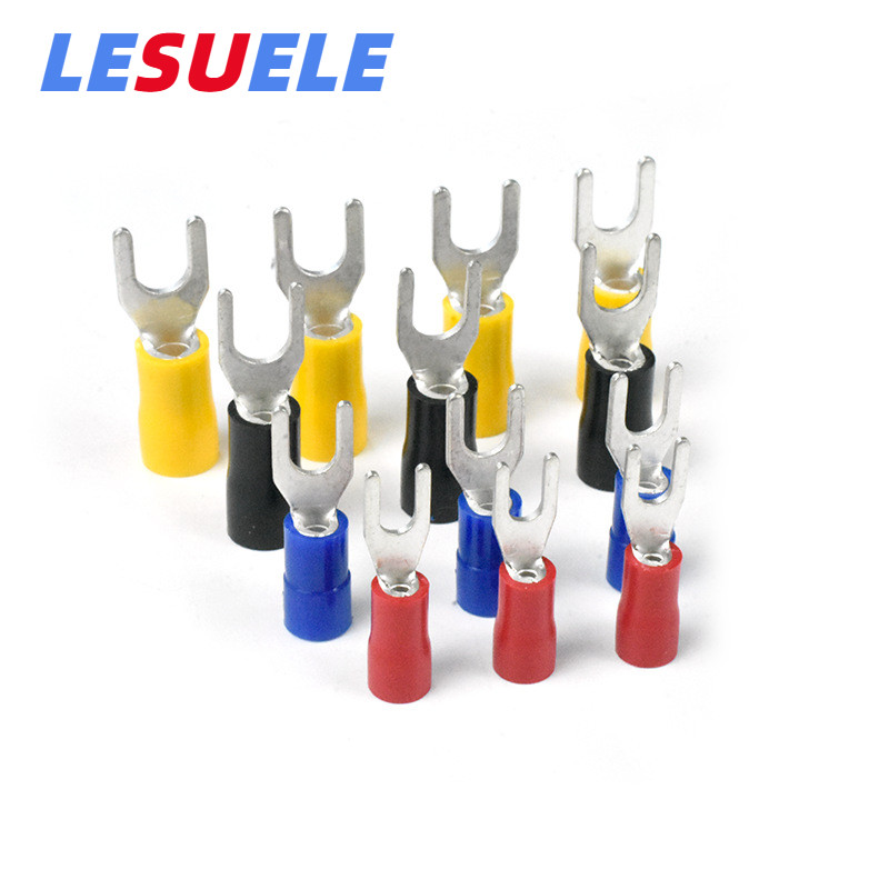 100PCS Pin-Shaped SV Terminal SV2-4, SV1.25-3 Cold Pressed Pre-ฉนวน Terminal U-Shaped ทองแดงจมูกลวด Crimping Connector ลวดหู
