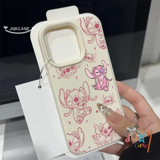 การ์ตูน Stitch คู่ สำหรับ IPhone 11 12 15 16 13 14 Pro Max XR XS X 7Plus 8Plus Max 16 7 8 15 Plus SE เคสโทรศัพท์สีชมพู
