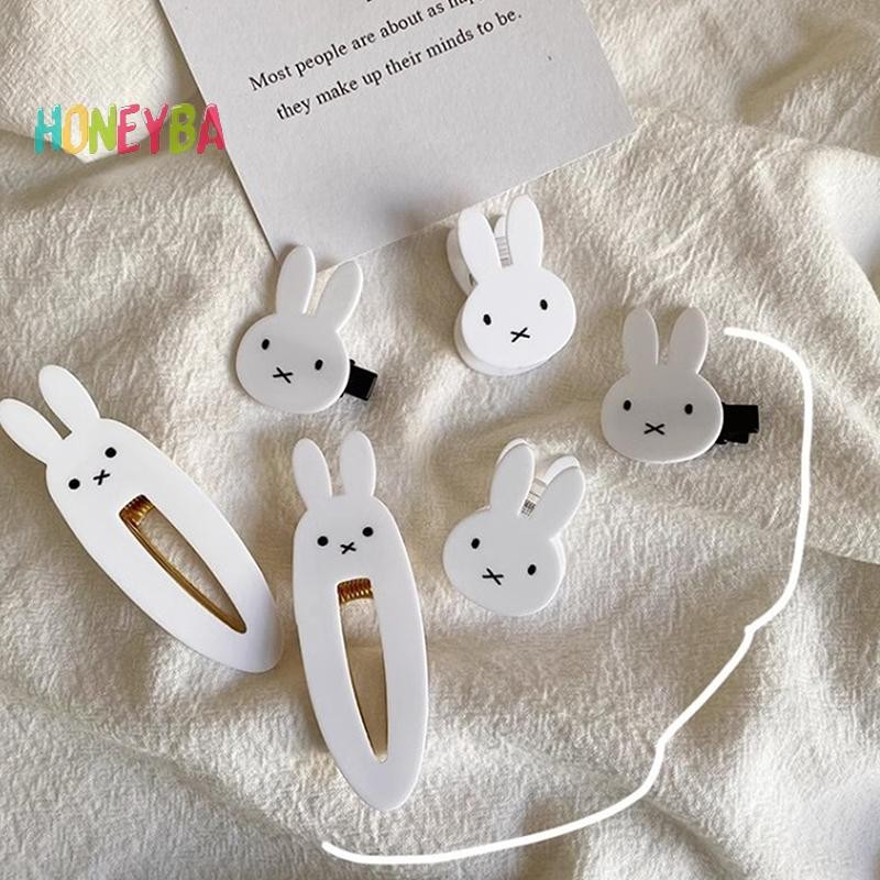 <Honeyba>แฟชั่นน่ารัก Kawaii กระต่ายสีขาว Hairpin สาวขอบหวาน Bang กิ๊บติดผม Duckbill Clamp เครื่องประดับผมการ์ตูน Nice