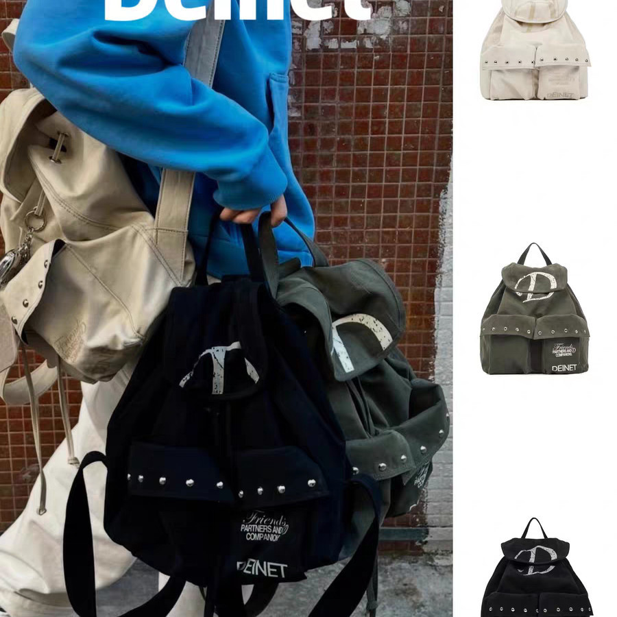 Deinet กระเป๋าเป้สะพายหลังคู่ ดีไซน์เกาหลี พร้อมสายรัด.Drawstring และหัวเจียระไน มีความจุมากทำจากผ้า