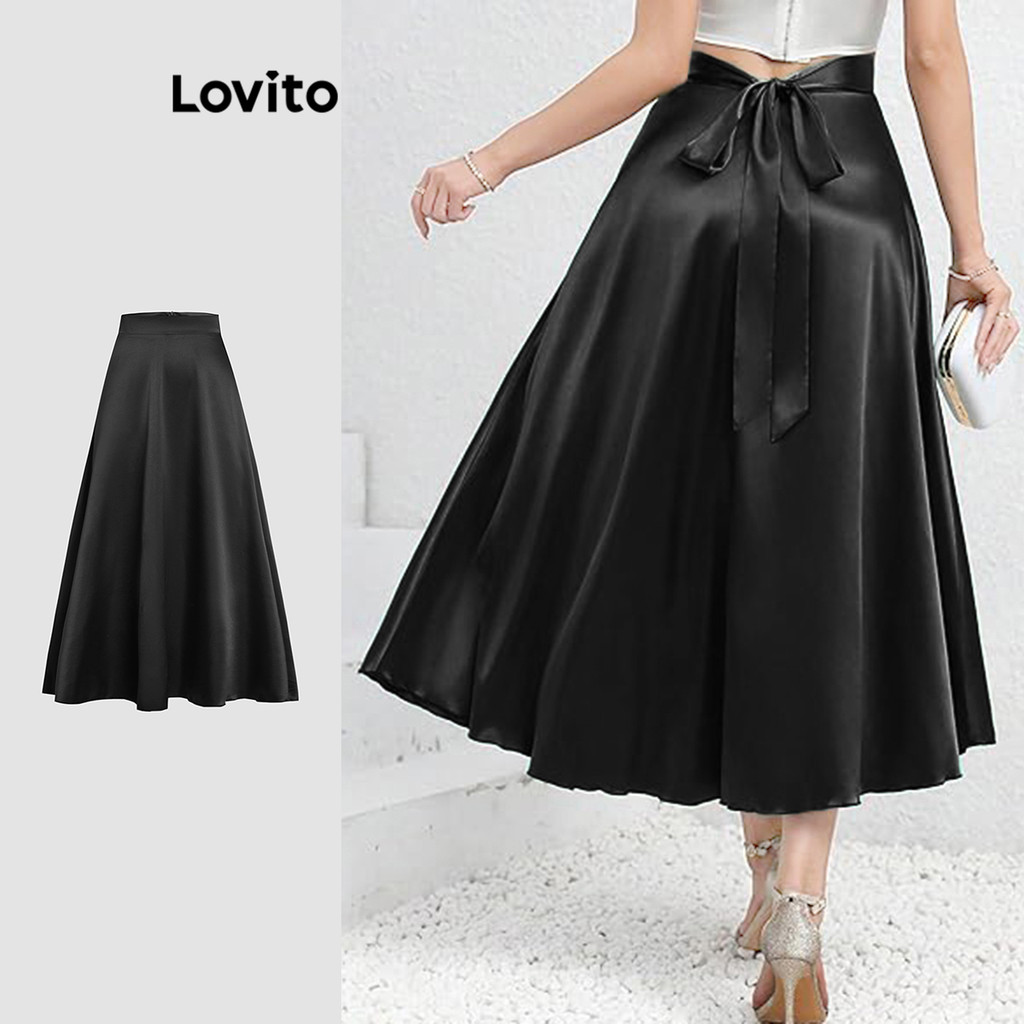 Lovito กระโปรง ผูกหลัง สีพื้น สไตล์เรียบหรู สำหรับผู้หญิง L112ED380