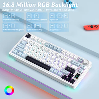 AULA S75PRO คีย์บอร์ดแบบกลไก 80Key บลูทูธ/2.4G/USB-C หน้าจอ LCD และปุ่มมัลติฟังก์ชั่น RGB Backlit