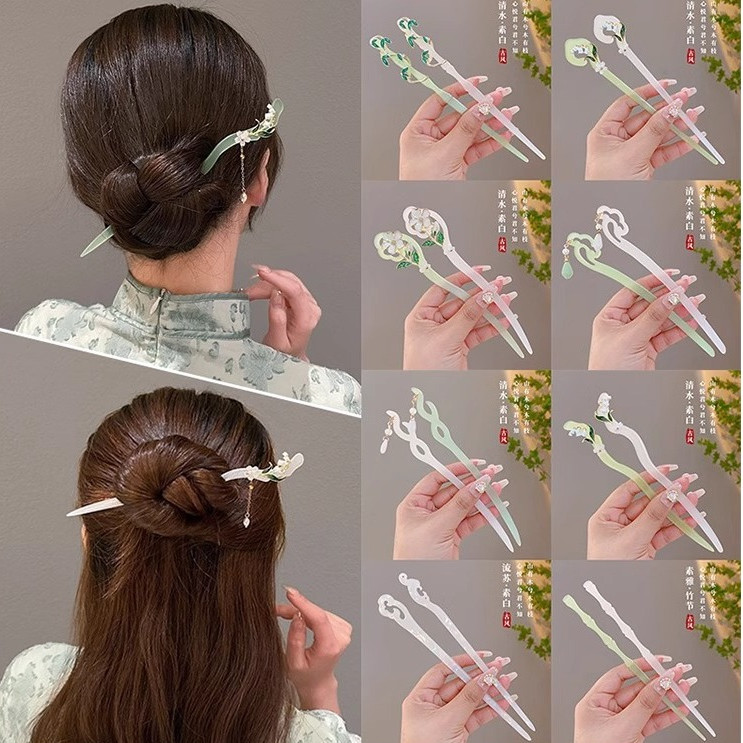 Acetate Lily of the Valley พู่ Hairpin เหมาะสำหรับผมขดและCheongsam