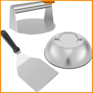 ชุดเบอร์เกอร์ Smash พร้อมฝาปิดไม้พายแผ่นเหล็ก 5.5 นิ้วสแตนเล…