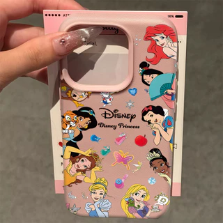 คสหนัง For iPhone 16 Pro Max เคสนิ่ม TPU สีลูกกวาด เจ้าหญิงสวย👉For iPhone 11 15 14 13 12 16 Pro X XS max XR 7 8 Plus เคส