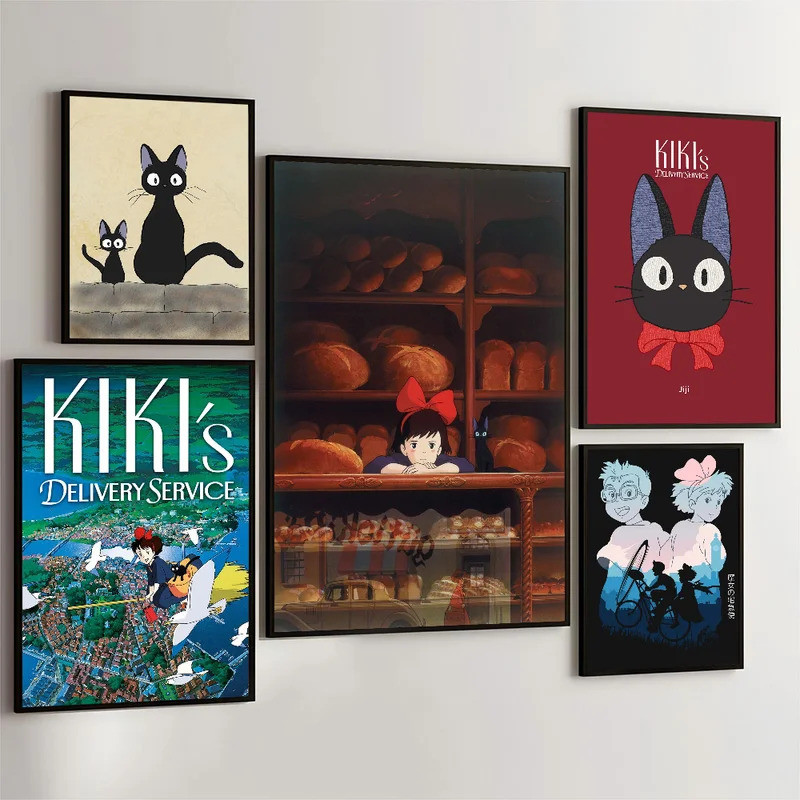 Kikis Delivery Service Anime Whitepaper Poster Retro Kraft Paper Sticker DIY Room Bar Cafe Vintage D