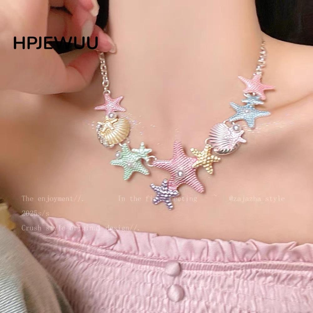 HPJEWUU Bead Neck Chain, Shell Handmade Necklace, Bohemian Sea Star Sea Style Jewelry Accessories Be
