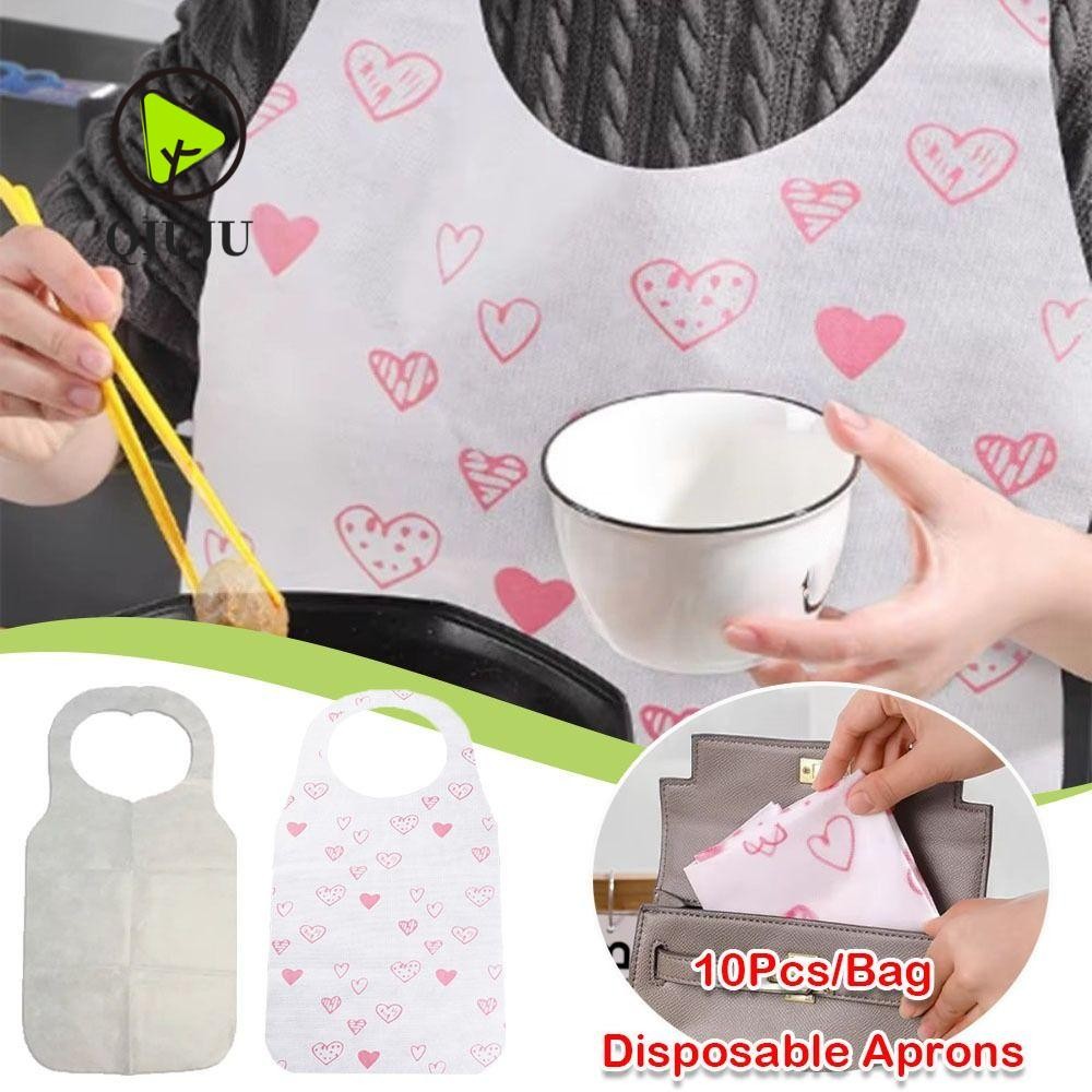 ชิวจู 10ชิ้น/ถุงผ้ากันเปื้อนแบบใช้แล้วทิ้ง,ป้องกันการเปรอะเปื้อนหัวใจพิมพ์เอี๊ยม,แบบพกพาไม่ทอน้ํามันหลักฐานทําอาหารผ้ากันเปื้อนร้านอาหารบ้านอุปก