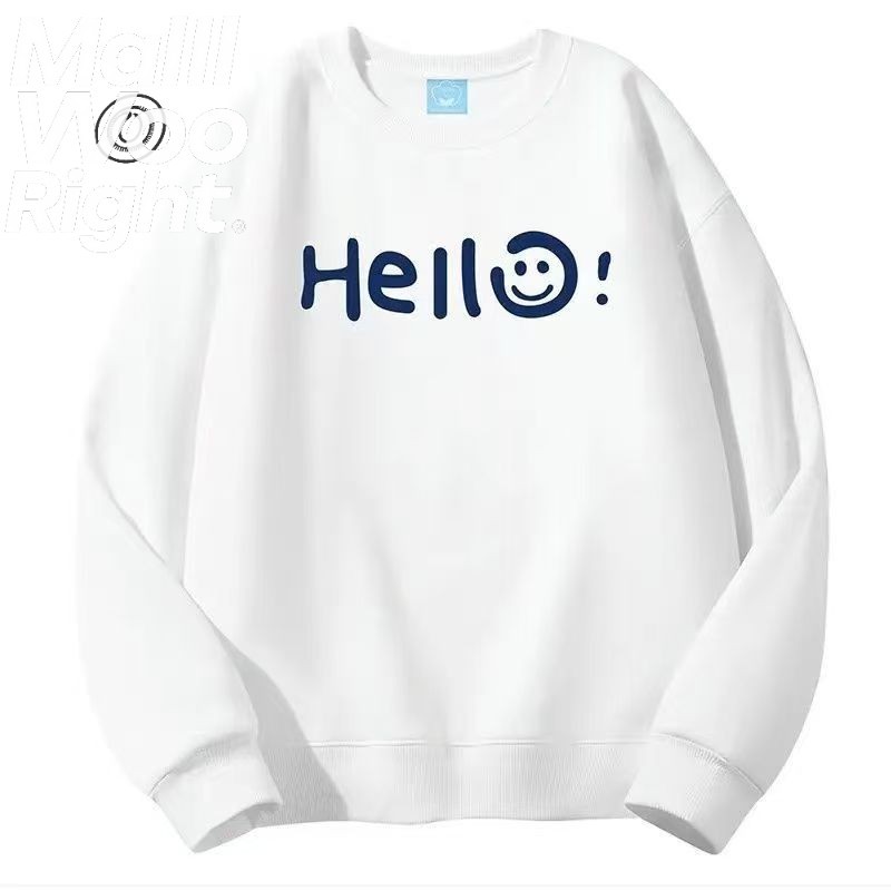 (จัดส่งตลอด 24 ชั่วโมง)Woo Right เสื้อสเวตเตอร์ลำลองผู้ชาย: ตัวอักษรคอกลมพิมพ์หลวมฤดูใบไม้ร่วงและฤดูหนาว