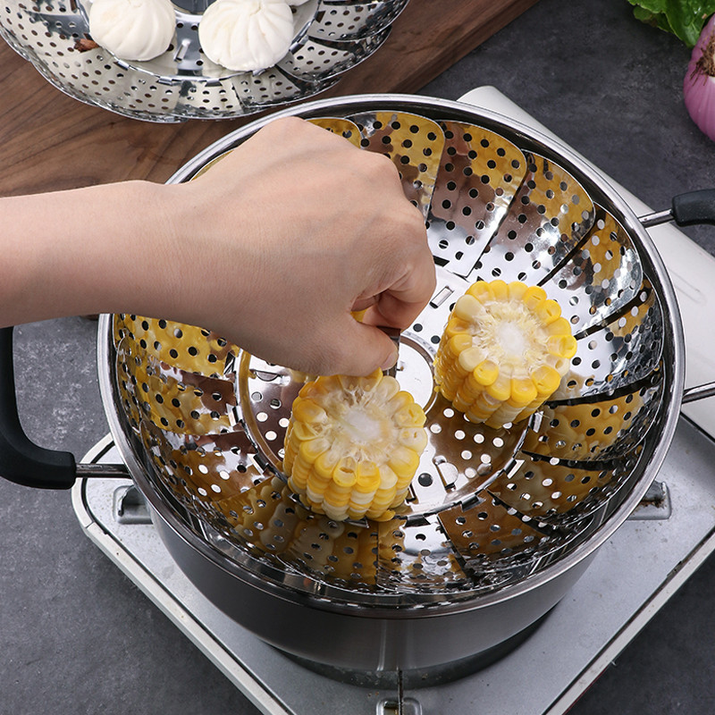 Verno อาหารทะเล จานนึ่งสแตนเลส จานนึ่ง เครื่องครัว ถาดนึ่งเอนกประสงค์ ตะกร้าผลไม้ จานนึ่งแบบยืดหดได้ จัดเก็บง่าย ของเหล - รูปที่ 5