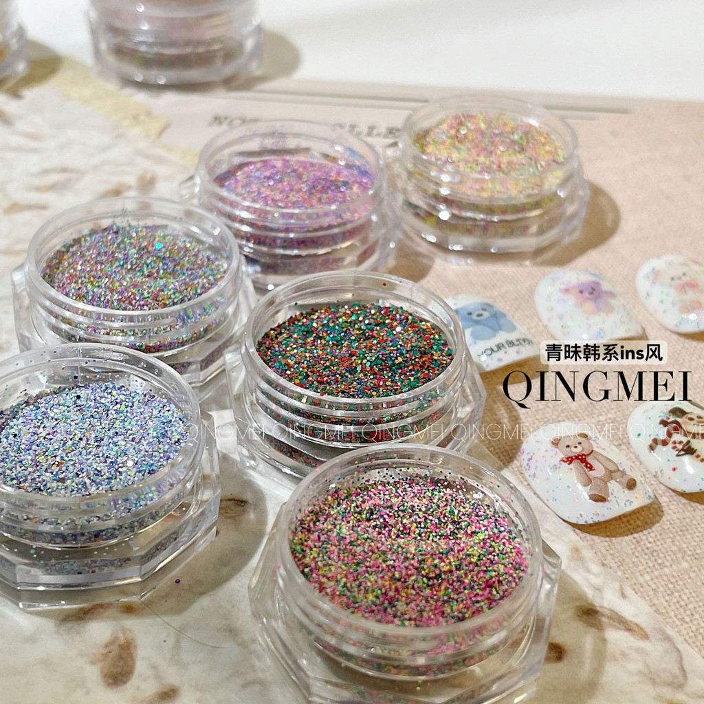 สไตล์เกาหลี อิน สั้นเล็บอนุภาคบรรยากาศวัสดุผงวันหยุดที่มีสีสันฤดูร้อนน้ําตาลผสมผงหินขัดผง - รูปที่ 2