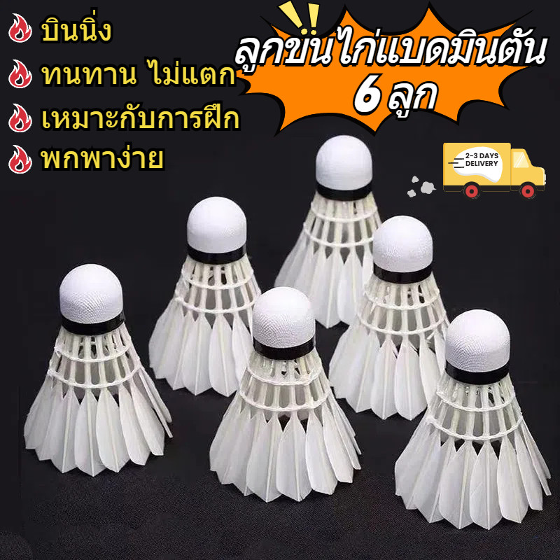 🇹🇭ลูกขนไก่แบดมินตัน 6 ชิ้น, แบดมินตันอาชีพ, กีฬาทนทาน Stable หัวบอลโฟม สำหรับการฝึกอบรมในร่มและกลางแจ้ง ลูกแบต