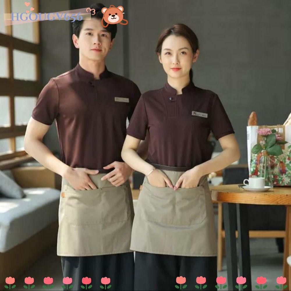 HGOUGVT ผ้ากันเปื้อนครึ่งตัว, ผ้าใบผ้ากันเปื้อนพนักงานสั้น, ห้องครัวสีทึบกันน้ําคราบบริกรชุดร้านกาแฟโรงแรมเชฟ