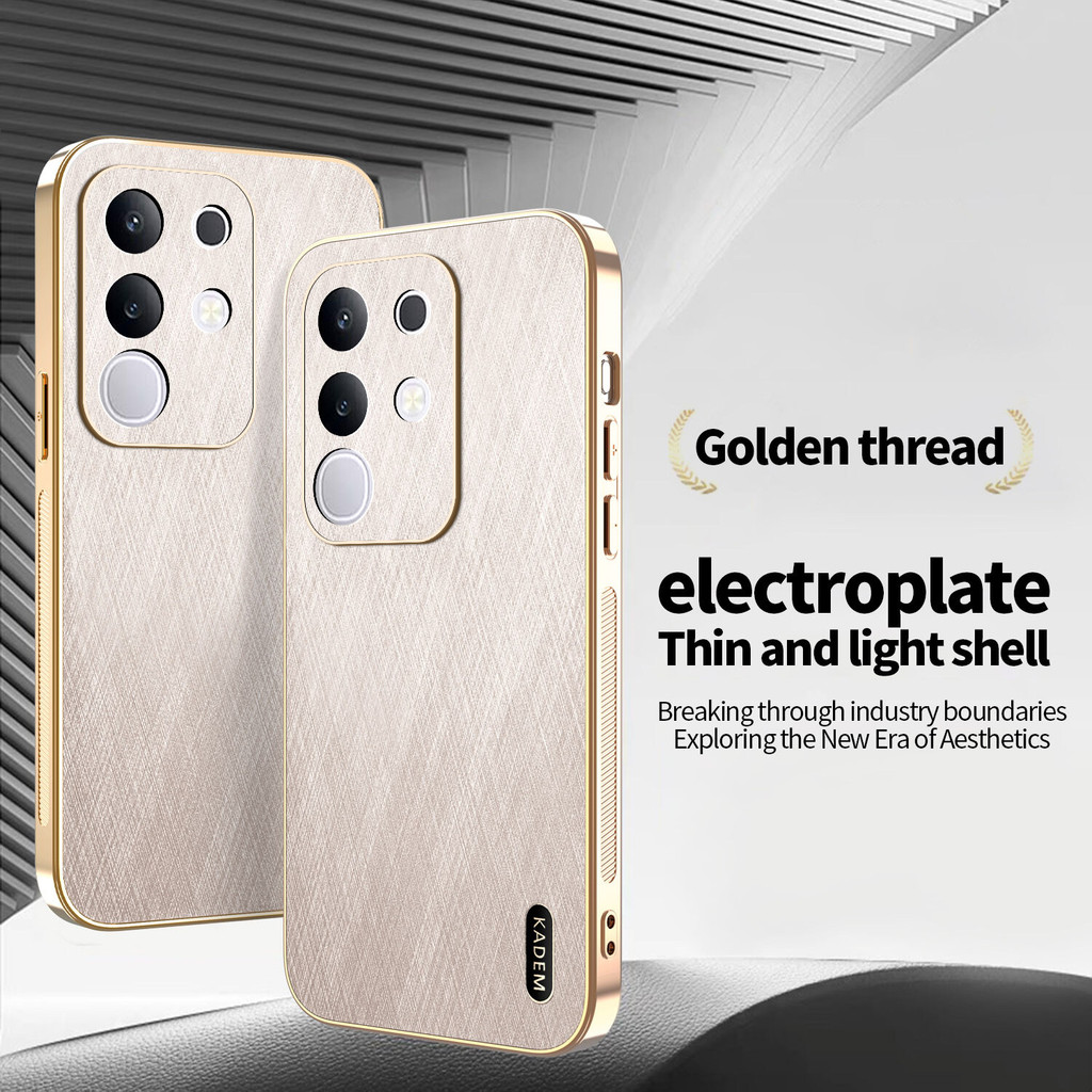 ปลอกสําหรับ Vivo Y29 VivoY29 Y 29 4G ผ้าไหมรูปแบบหรูหรา Electroplated ทองเคสโทรศัพท์กันกระแทกป้องกัน