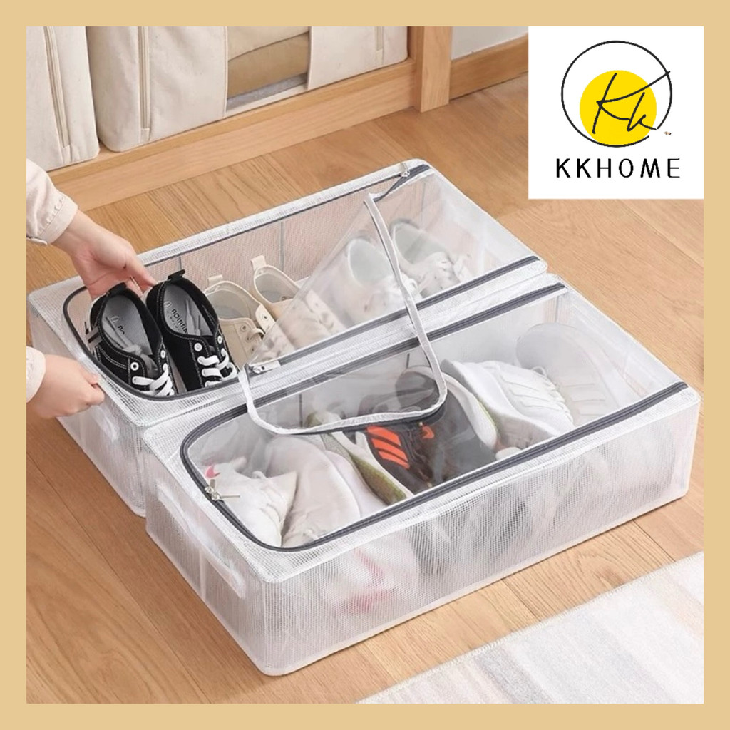 KKHOME กล่องเก็บรองเท้าวางรองเท้า แบบพับได้โครงเหล็ก สีใส วัสดุPVC ทนทาน กันน้ำ-ฝุ่น เหมาะสำหรับบ้านและรถยนต์