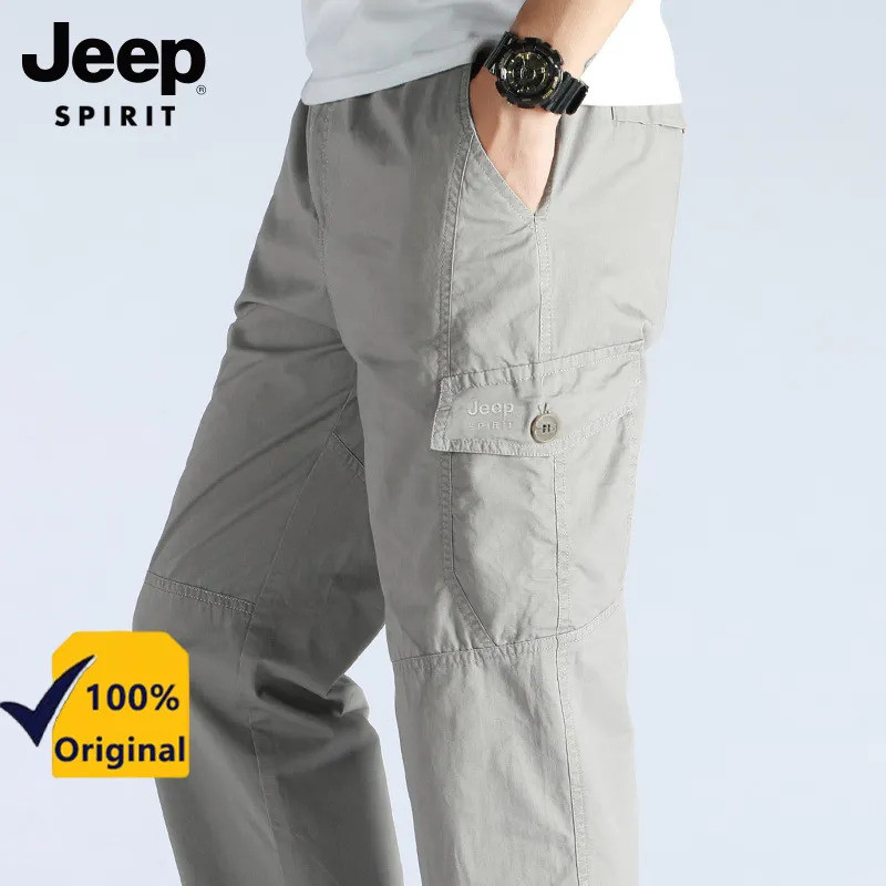 JEEP SPIRIT กางเกงผ้าฝ้ายลําลองผู้ชายกางเกงหลวมผู้ชายกางเกงจ็อกเกอร์ยืดหยุ่นวัยกลางคน
