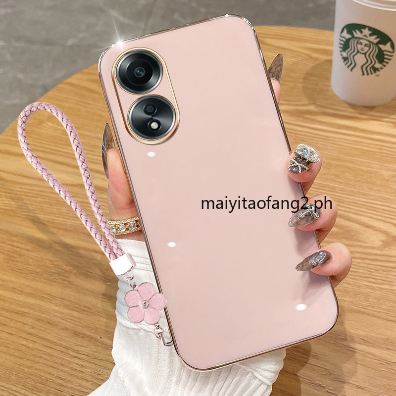 ปลอกสําหรับOppo A18 A38 A58 A78 4G 5G A58Xเลนส์กล้องชุบสแควร์ซิลิโคนป้องกันเคสโทรศัพท์ + ฟรีเชือกเส้นเล็ก 6DDD