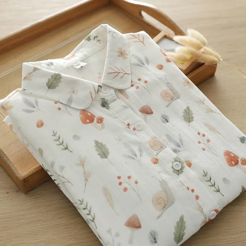 100%ผ้าฝ้ายเสื้อสุภาพสตรีเห็ดสดพิมพ์สองชั้นเส้นด้ายฝ้ายเสื รูปที่ 2