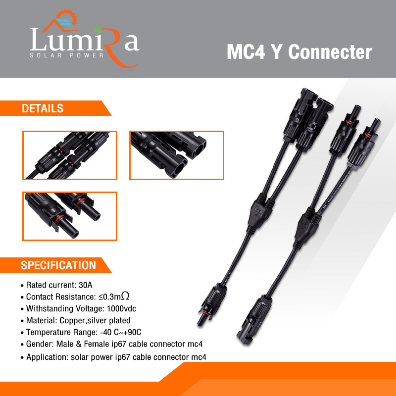 Lumira ขั้วต่อสายไฟโซล่าเซลล์ mc4  เข้า 2 ออก 1, เข้า 3 ออก 1 MC4-Y2-1, MC4-Y3-1 ถุง 1คู่  tammashop