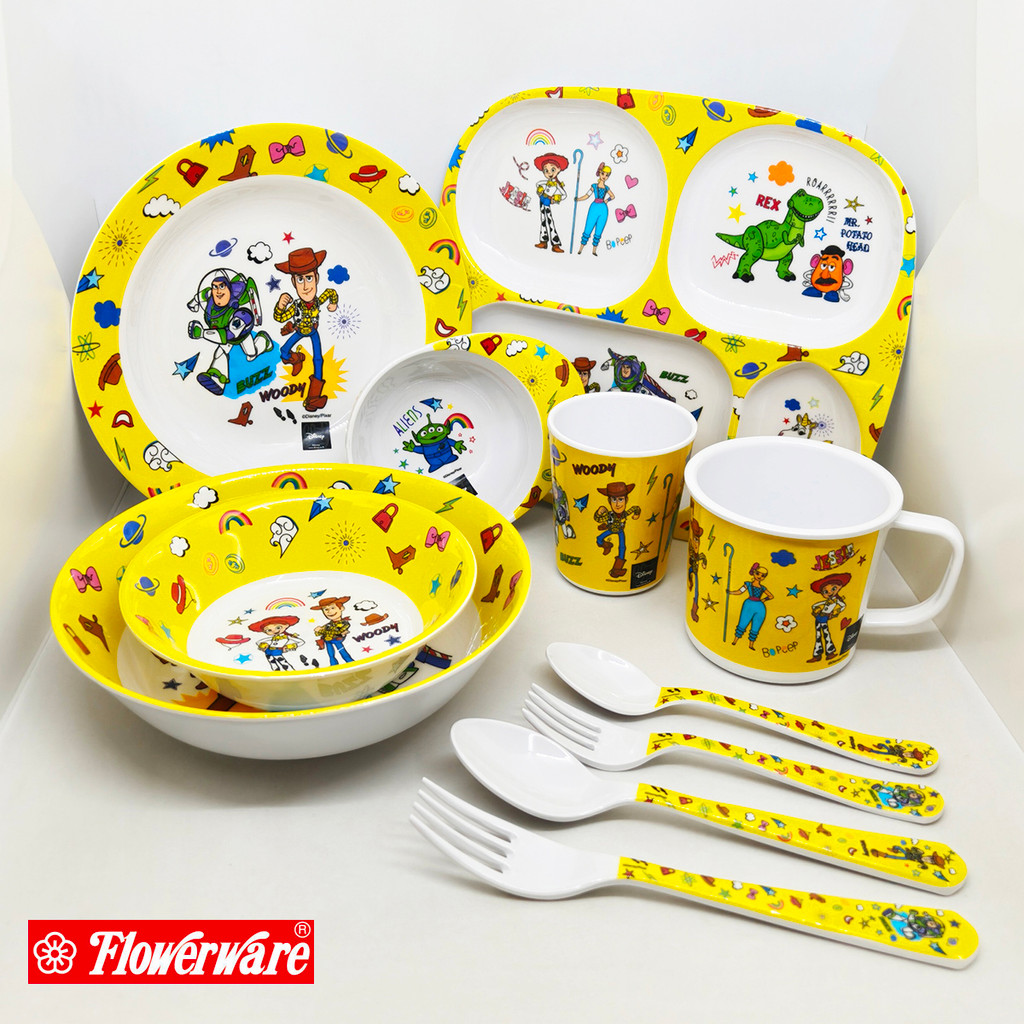 Toy Story จานข้าวเด็ก ช้อนส้อม แก้วน้ำเมลามีน ลายทอยสตอร์รี่ ศรีไทยซุปเปอร์แวร์ Flowerware [ขายเป็นชิ้น]