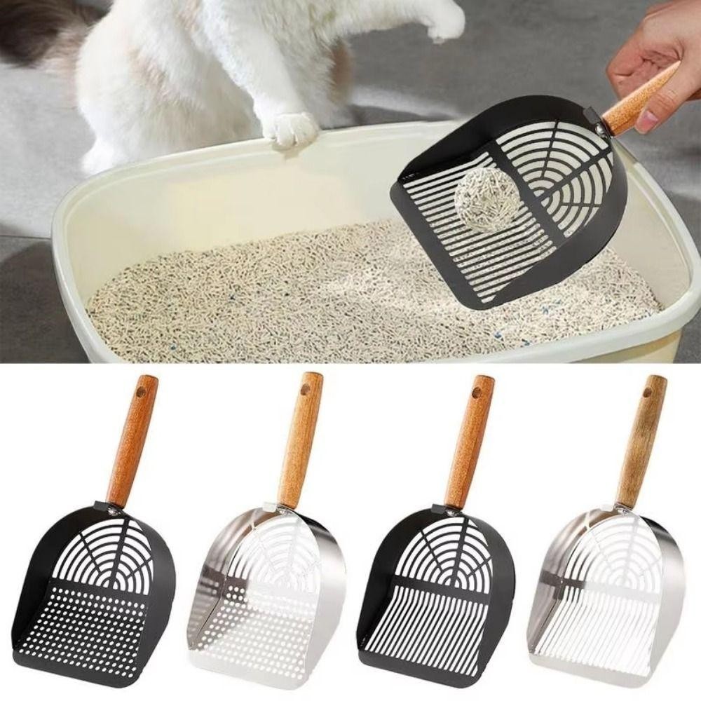 AEROFLOW ที่ตักทรายแมว, สแตนเลสด้ามไม้ยาวพลั่วขยะสัตว์เลี้ยง, ใช้งานได้จริงพร้อมรูแขวนที่ถอดออกได้พร้อมตะขอห้องน้ําขยะ Picker ในร่ม - รูปที่ 2