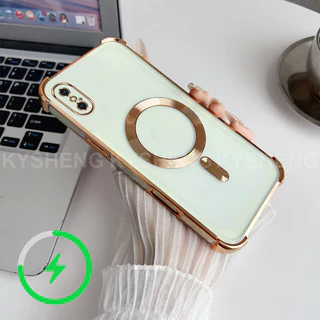 เคสสําหรับ iPhone x xs max xr เคสโทรศัพท์ TPU ชาร์จแม่เหล็กสี่มุมป้องกันการตกนิ่มโปร่งใส WBQ