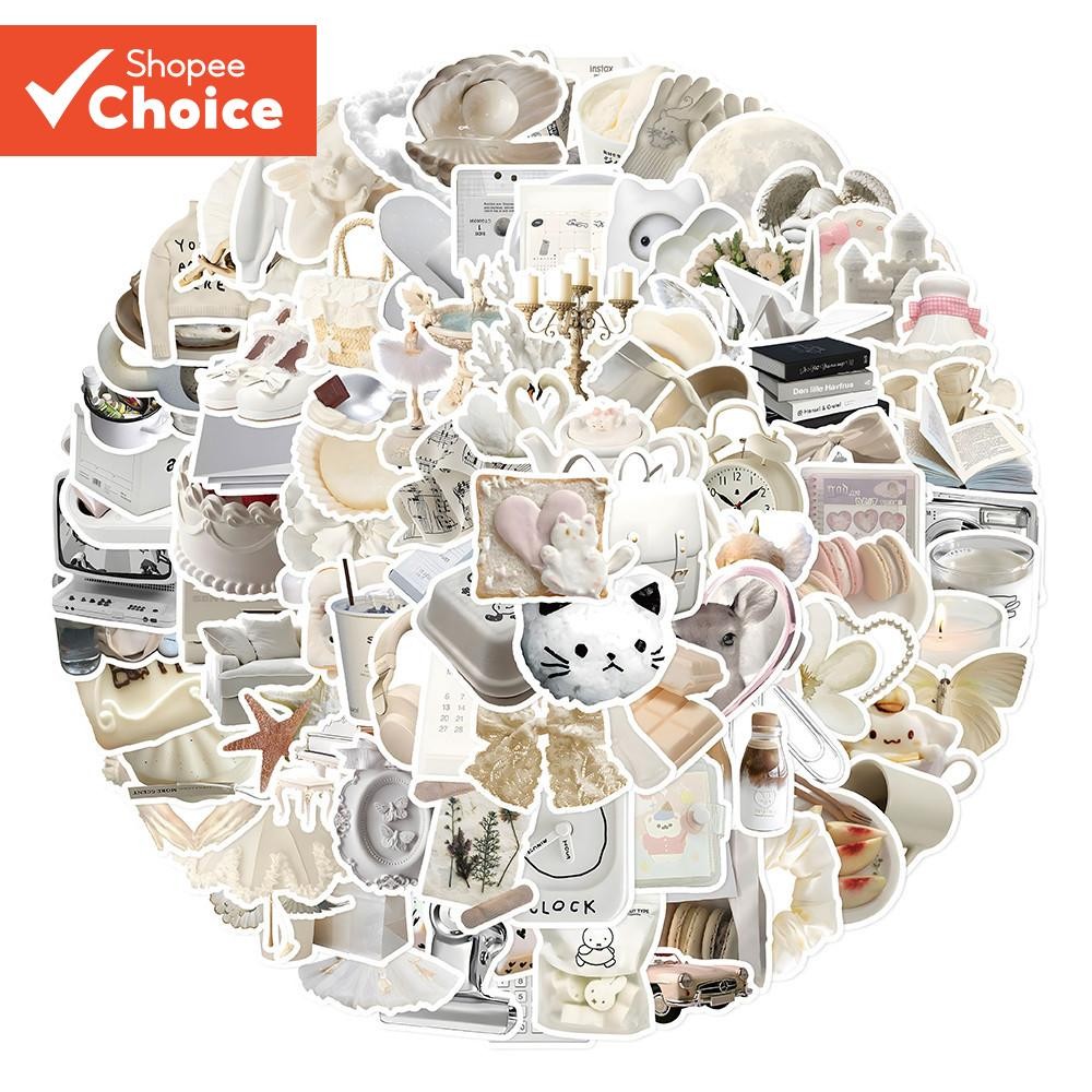 Beige Aesthetic Stickers 104PCS - สติ๊กเกอร์ไวนิลกันน้ําสําหรับหมวกกันน็อค, จักรยาน & กล่องดินสอ (การออกแบบสินค้าขนาดเล็กเรียบง่าย)