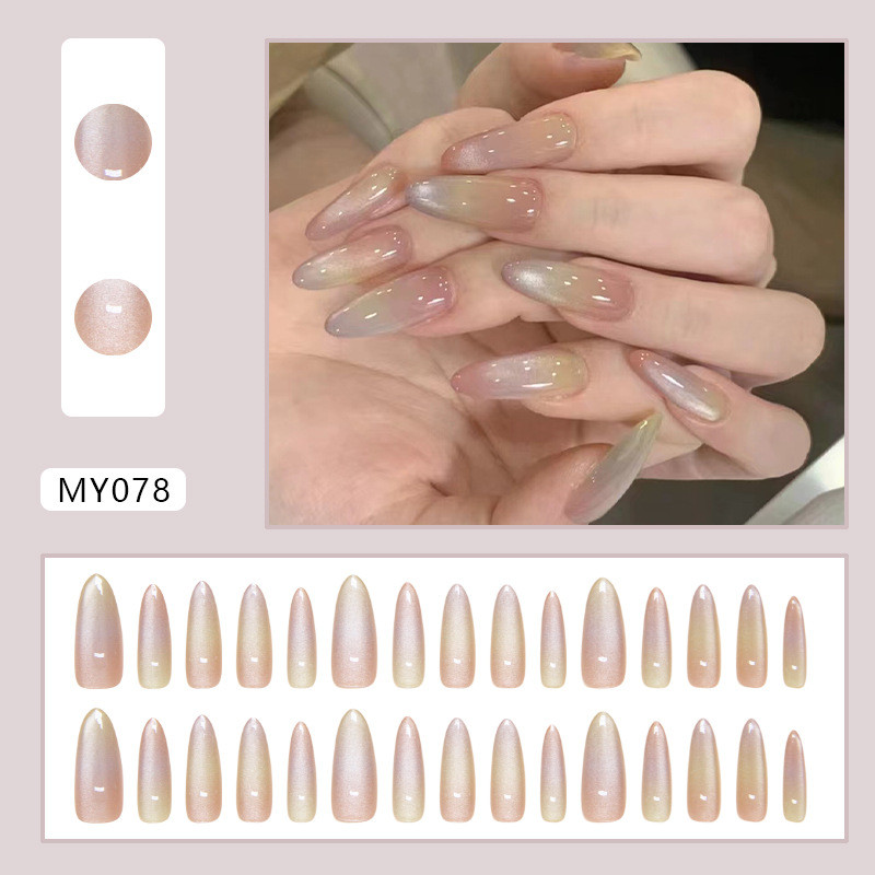 30 ชิ้นกดบนเล็บ Rainbow Blending เล็บปลอมยาว MY078