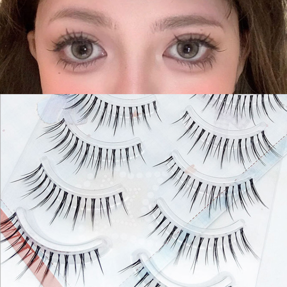 NewFK26 5 คู่ขนตาปลอม Cross Transparent Strip ยาวมังงะธรรมชาติ Big Eyes Lash Extension - รูปที่ 2