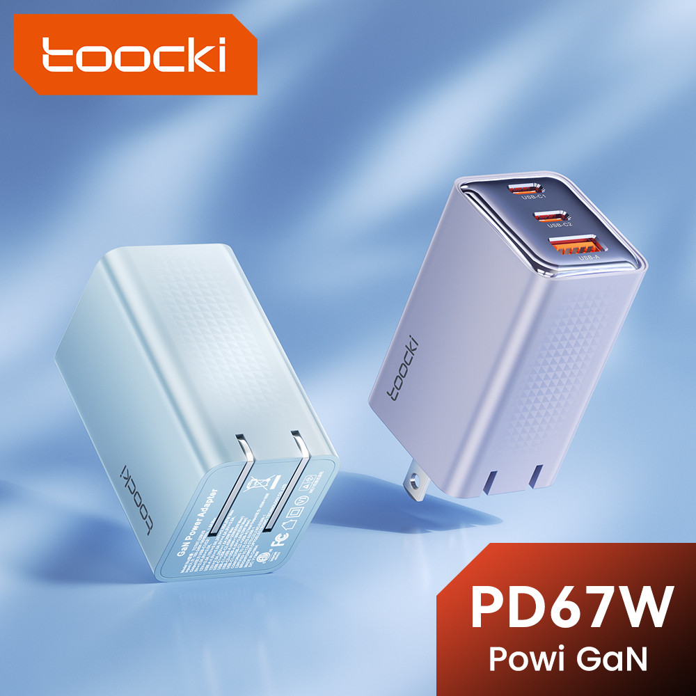 Toocki 67W PowiGaN Quick Charger 2C1A พับ Pins PD อะแดปเตอร์สามพอร์ต USB Dual Type-C หัวชาร์จสําหรับแล็ปท็อป Samsung