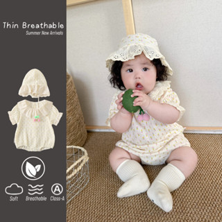 ฤดูร้อนใหม่เด็กสาวแขนสั้น ชุด กับหมวก0-24เดือนทารกแรกเกิดผ้า…