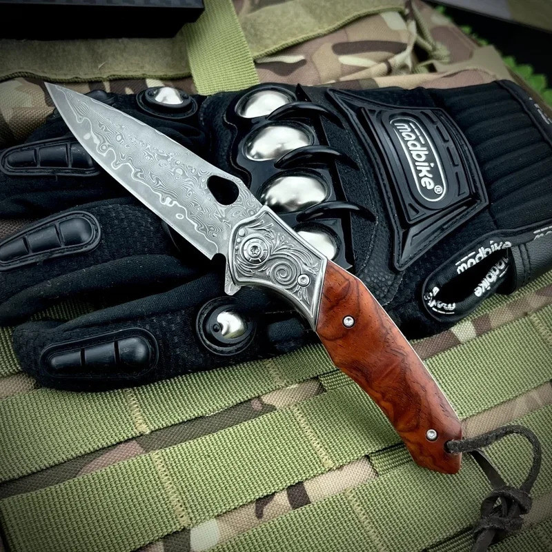 Hot Damascus Pocket Folding Knife Portable Kitchen Household Fruit Paring Knife Fine Household Parin